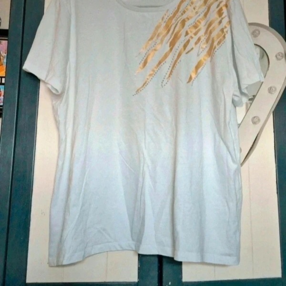 Primark White Tee with Gold Accents